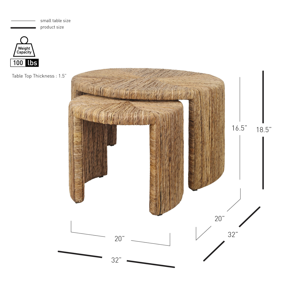 Kanza Abaca Round Nesting Coffee Table Set of 2 - Natural - view 2