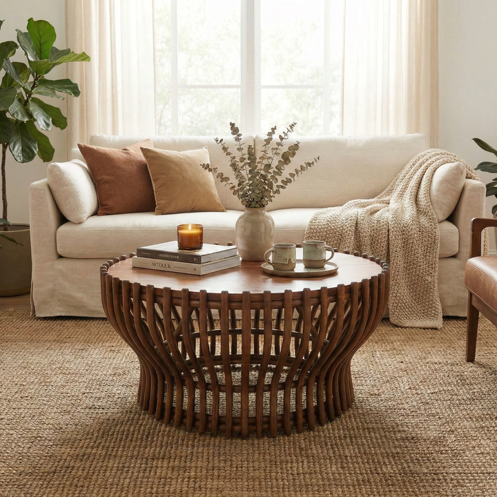 Sona Rattan Coffee Table with Wood Top - Cane Brown - view 3