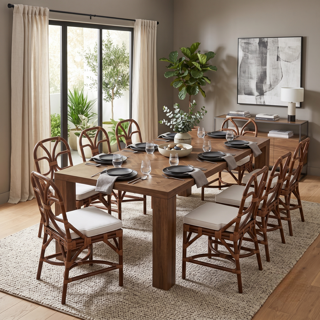 Eira Rattan Dining Side Chair - Cane Brown - view 3