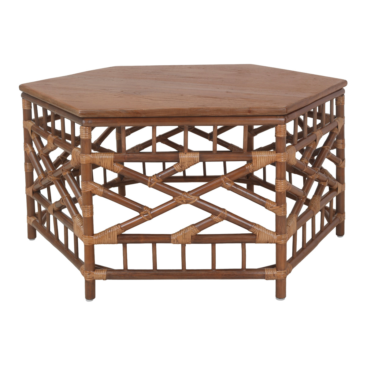Kano Rattan Coffee Table with Wood Top - Cane Brown