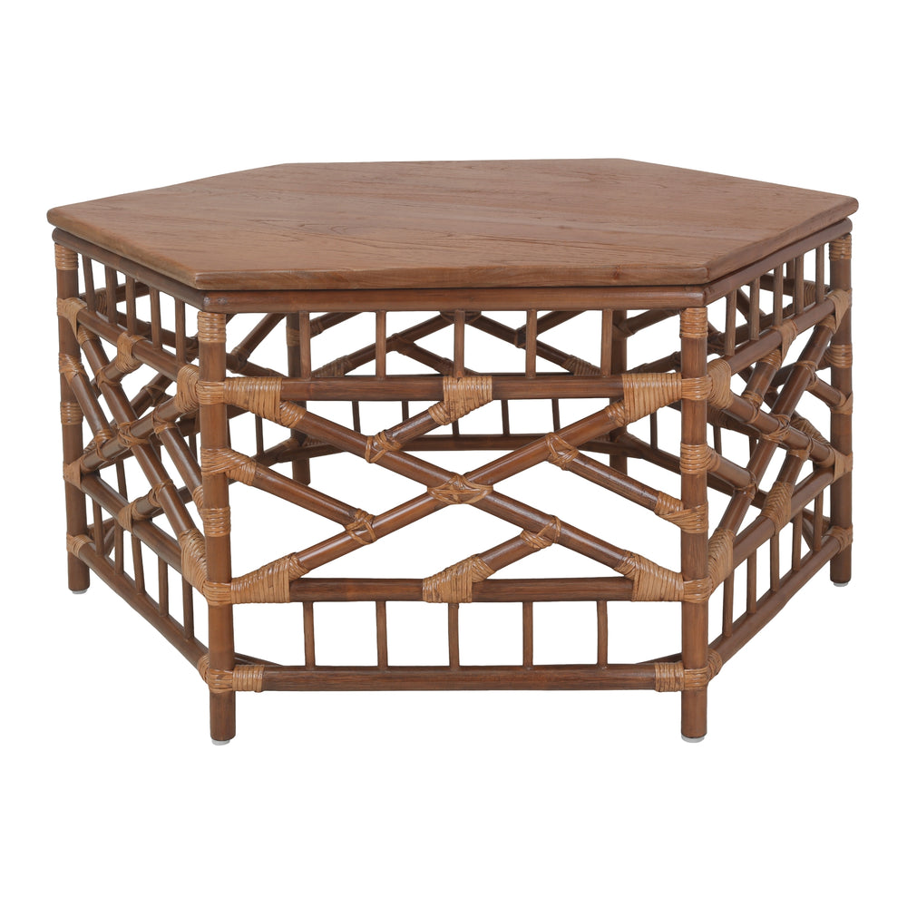 Kano Rattan Coffee Table with Wood Top - Cane Brown