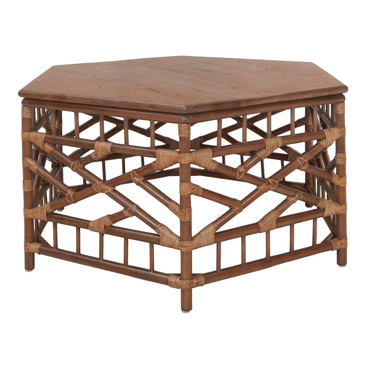 Kano Rattan Coffee Table with Wood Top - Cane Brown - view 4