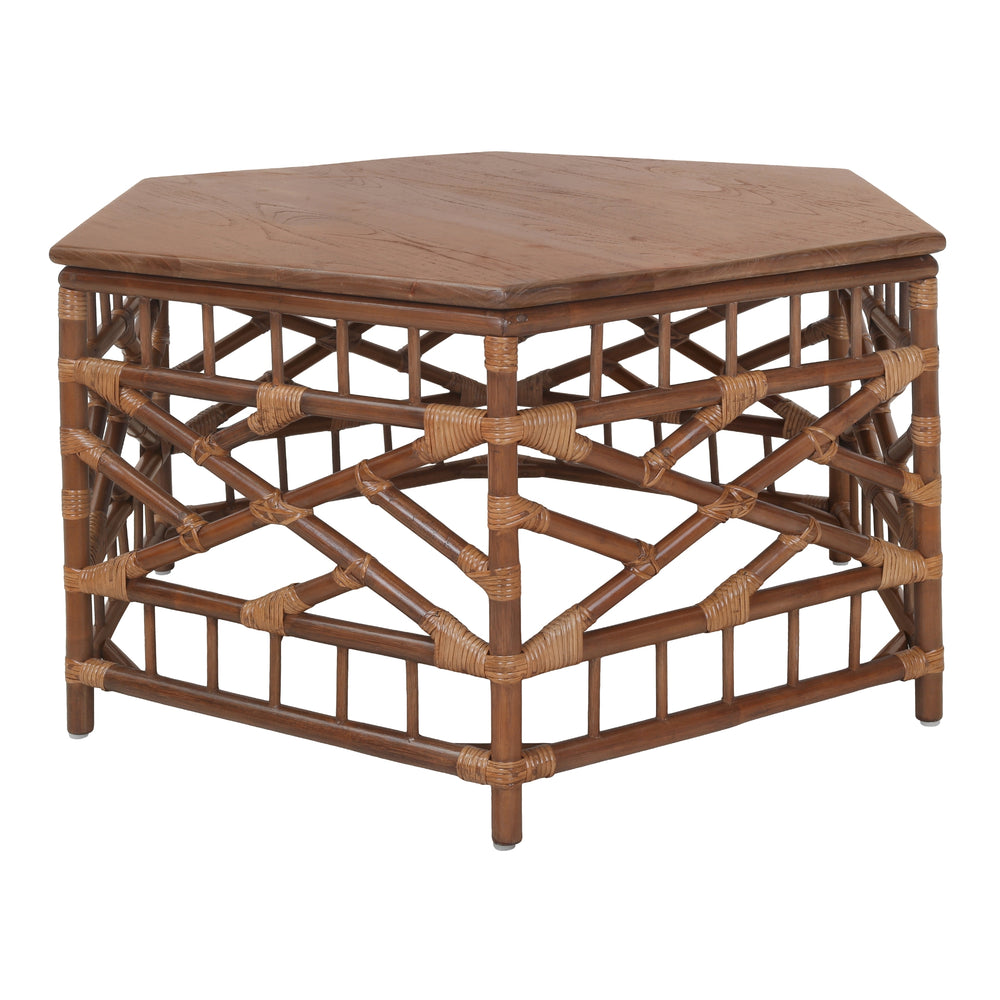 Kano Rattan Coffee Table with Wood Top - Cane Brown - view 4
