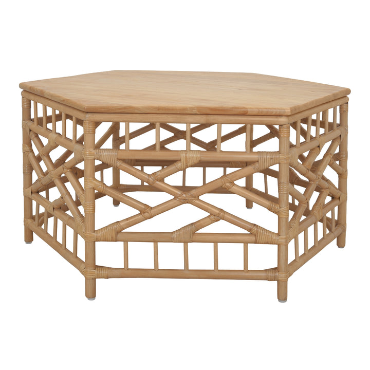 Kano Rattan Coffee Table with Wood Top - Natural Wheat