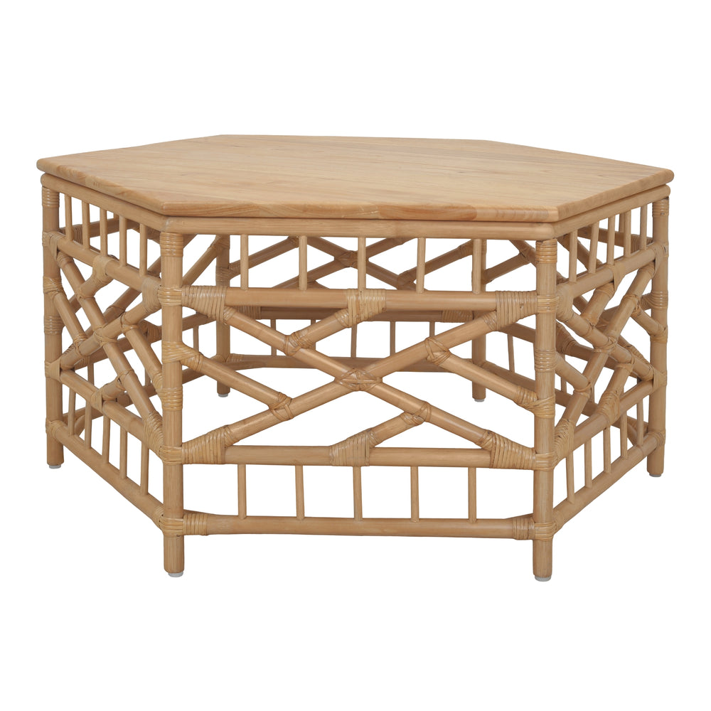Kano Rattan Coffee Table with Wood Top - Natural Wheat