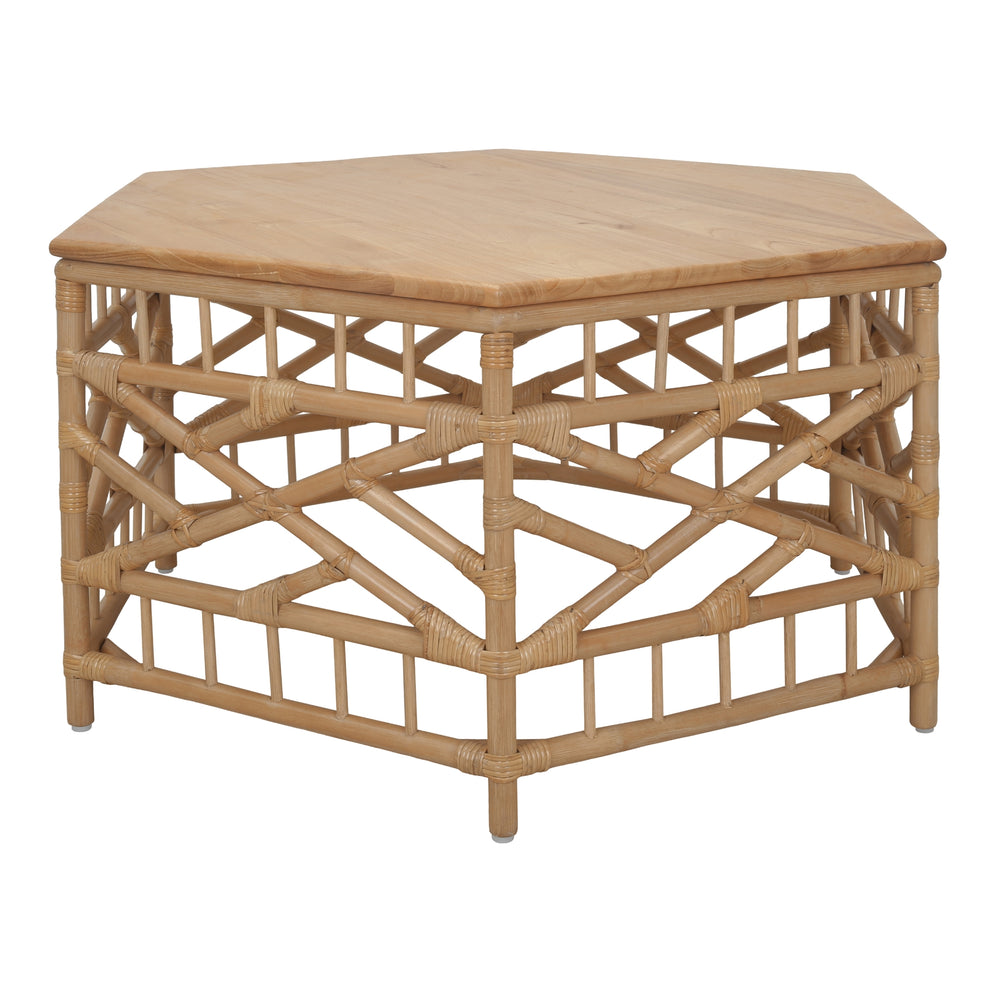 Kano Rattan Coffee Table with Wood Top - Natural Wheat - view 4
