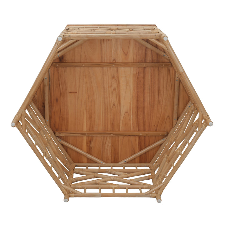 Kano Rattan Coffee Table with Wood Top - Natural Wheat - view 6