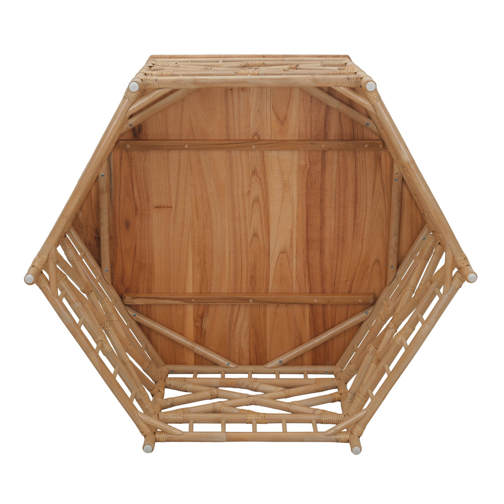 Kano Rattan Coffee Table with Wood Top - Natural Wheat - view 6