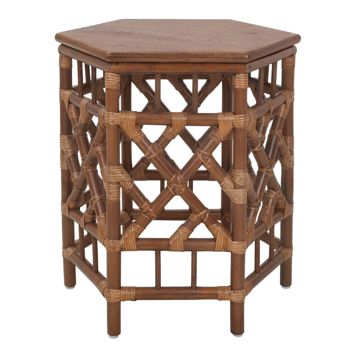 Kano Rattan Side/End Table with Wood Top - Cane Brown