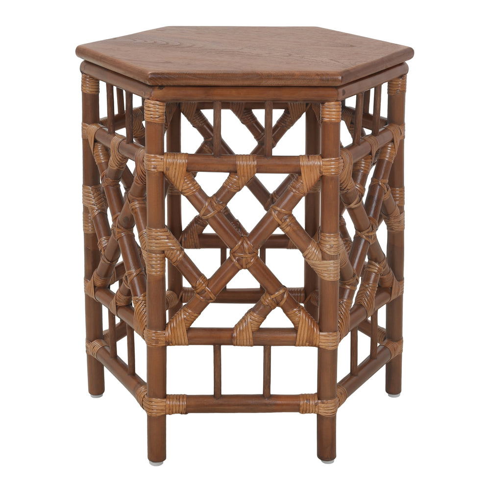 Kano Rattan Side/End Table with Wood Top - Cane Brown