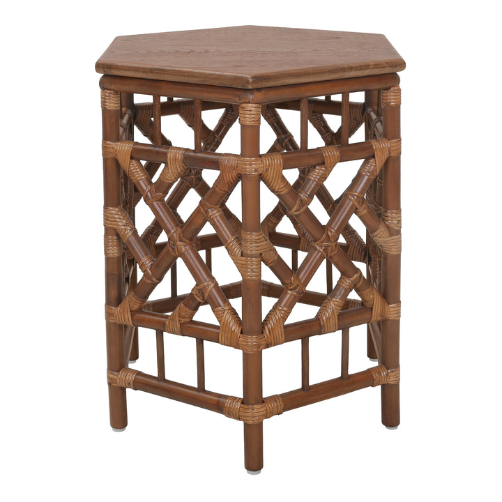 Kano Rattan Side/End Table with Wood Top - Cane Brown - view 4
