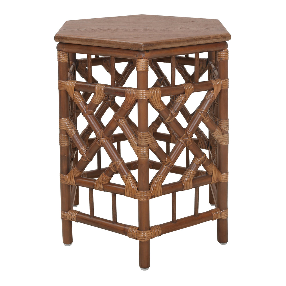 Kano Rattan Side/End Table with Wood Top - Cane Brown - view 4