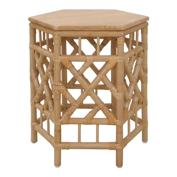 Kano Rattan Side/End Table with Wood Top - Natural Wheat