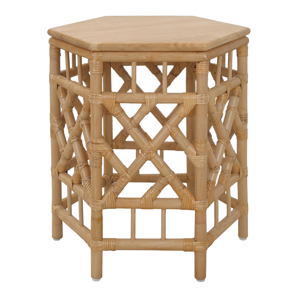 Kano Rattan Side/End Table with Wood Top - Natural Wheat