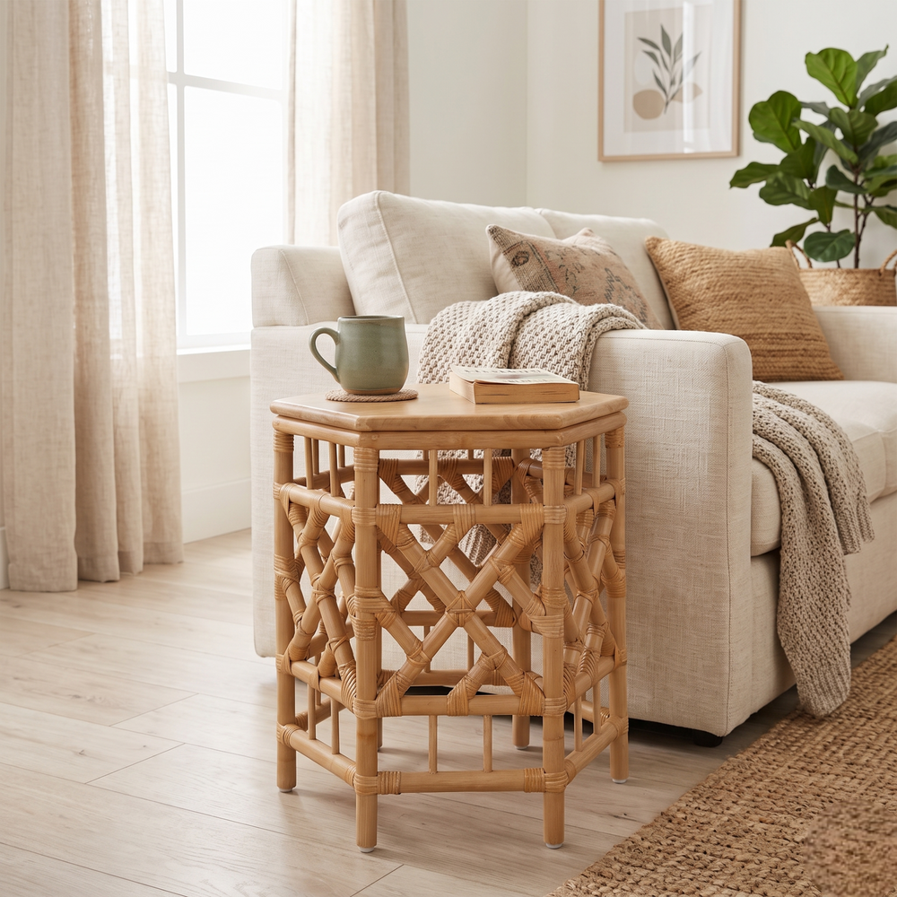 Kano Rattan Side/End Table with Wood Top - Natural Wheat - view 3