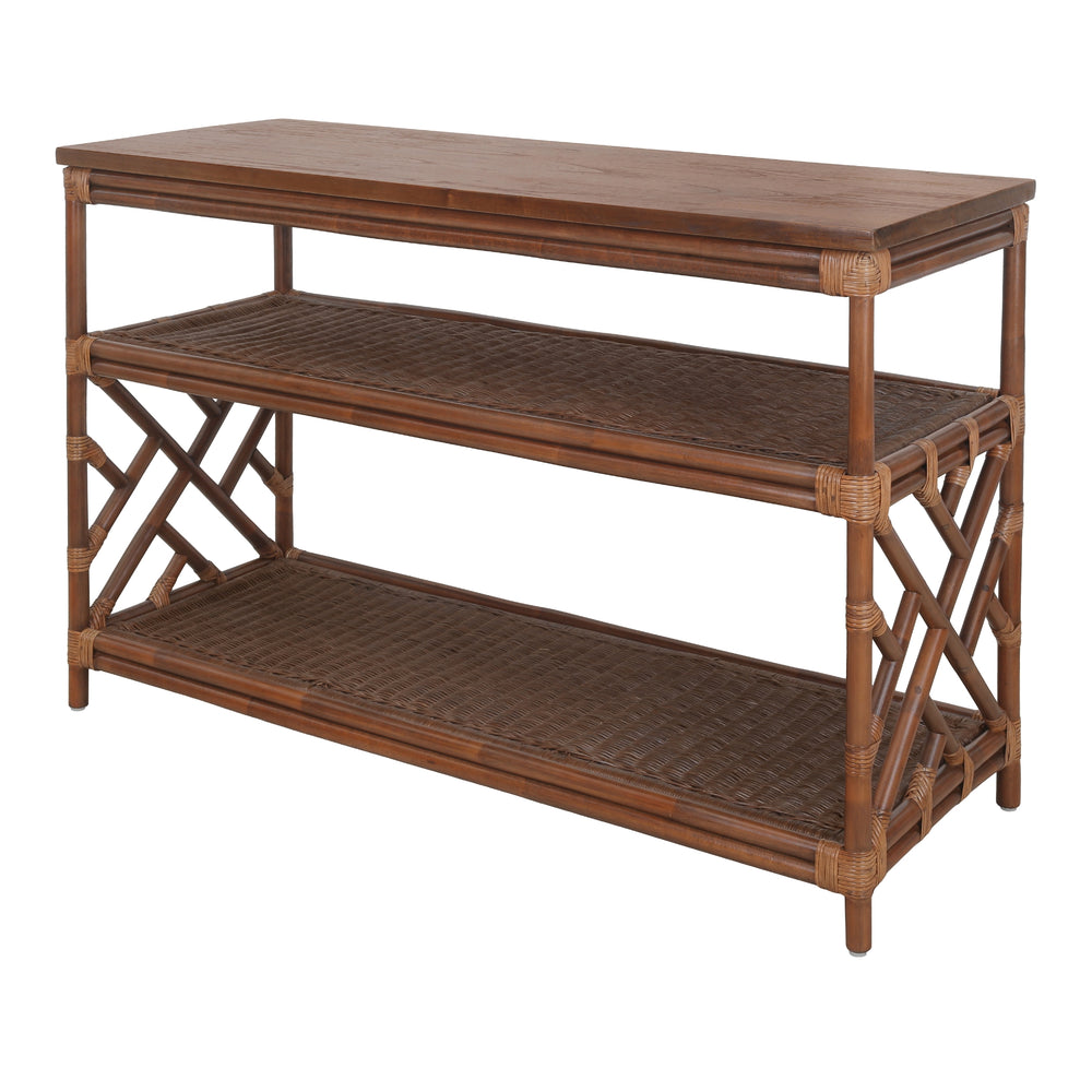 Sorea Rattan Console Table with Wood Top - Cane Brown