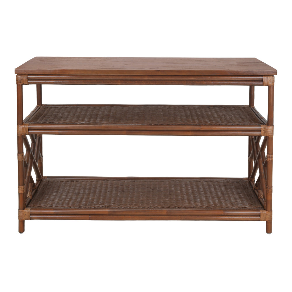 Sorea Rattan Console Table with Wood Top - Cane Brown - view 4