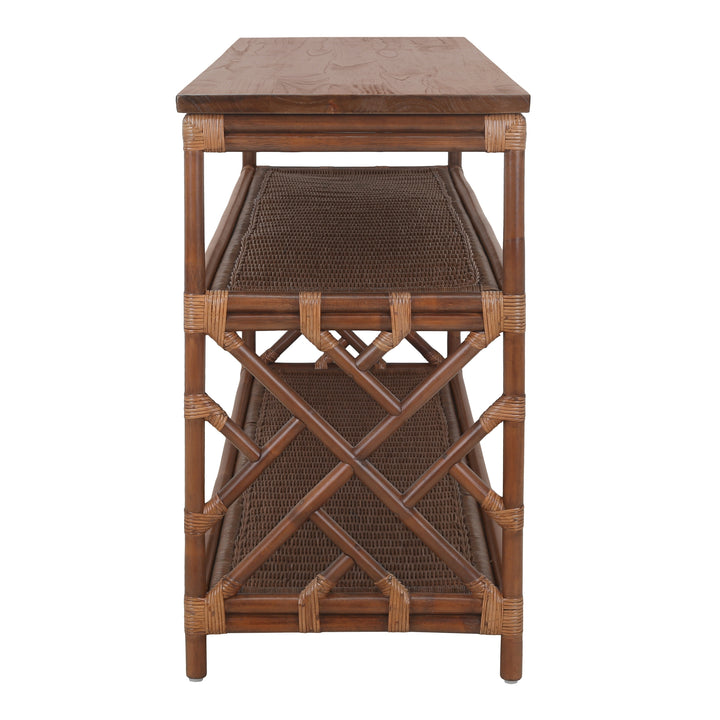 Sorea Rattan Console Table with Wood Top - Cane Brown - view 5