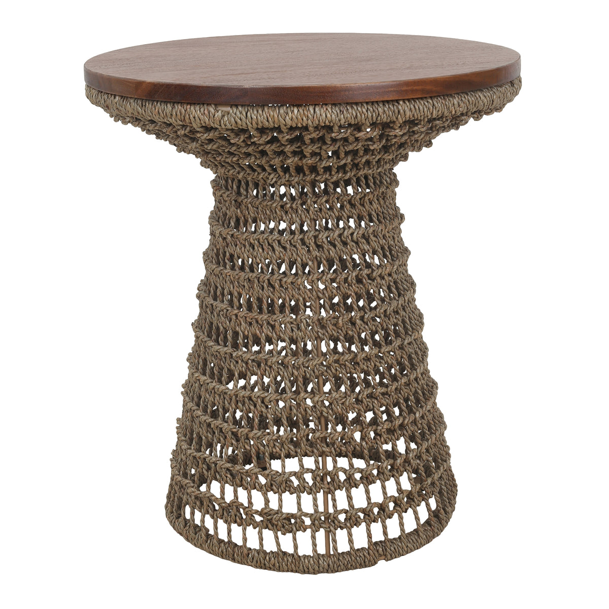 Calyx Seagrass Side/End Table with Brown Wood Top - Natural Straw
