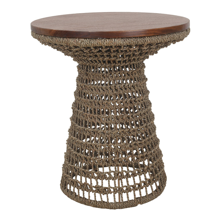 Calyx Seagrass Side/End Table with Brown Wood Top - Natural Straw