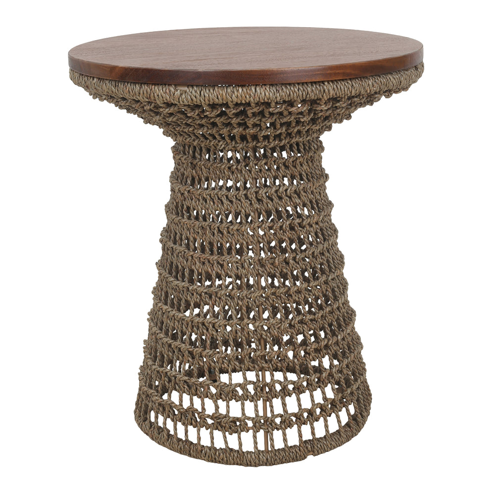 Calyx Seagrass Side/End Table with Brown Wood Top - Natural Straw