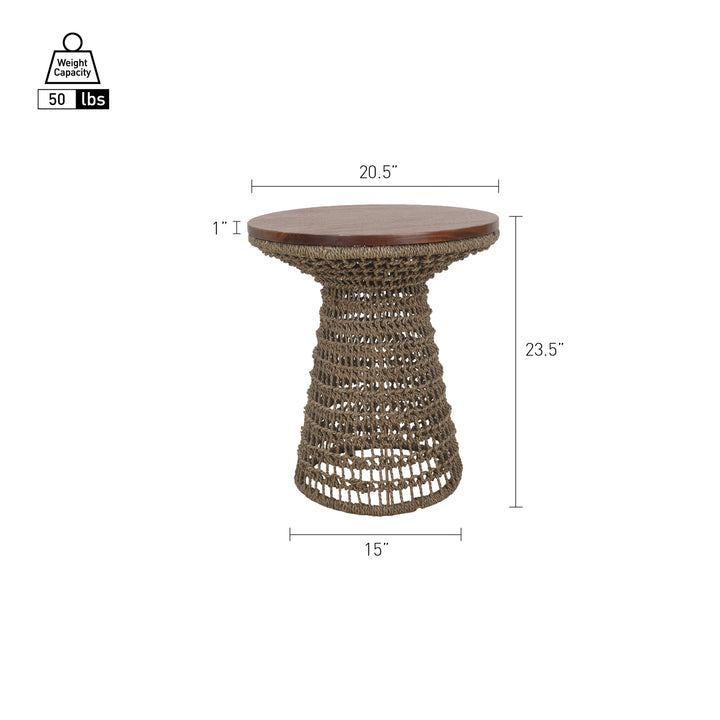 Calyx Seagrass Side/End Table with Brown Wood Top - Natural Straw - view 2