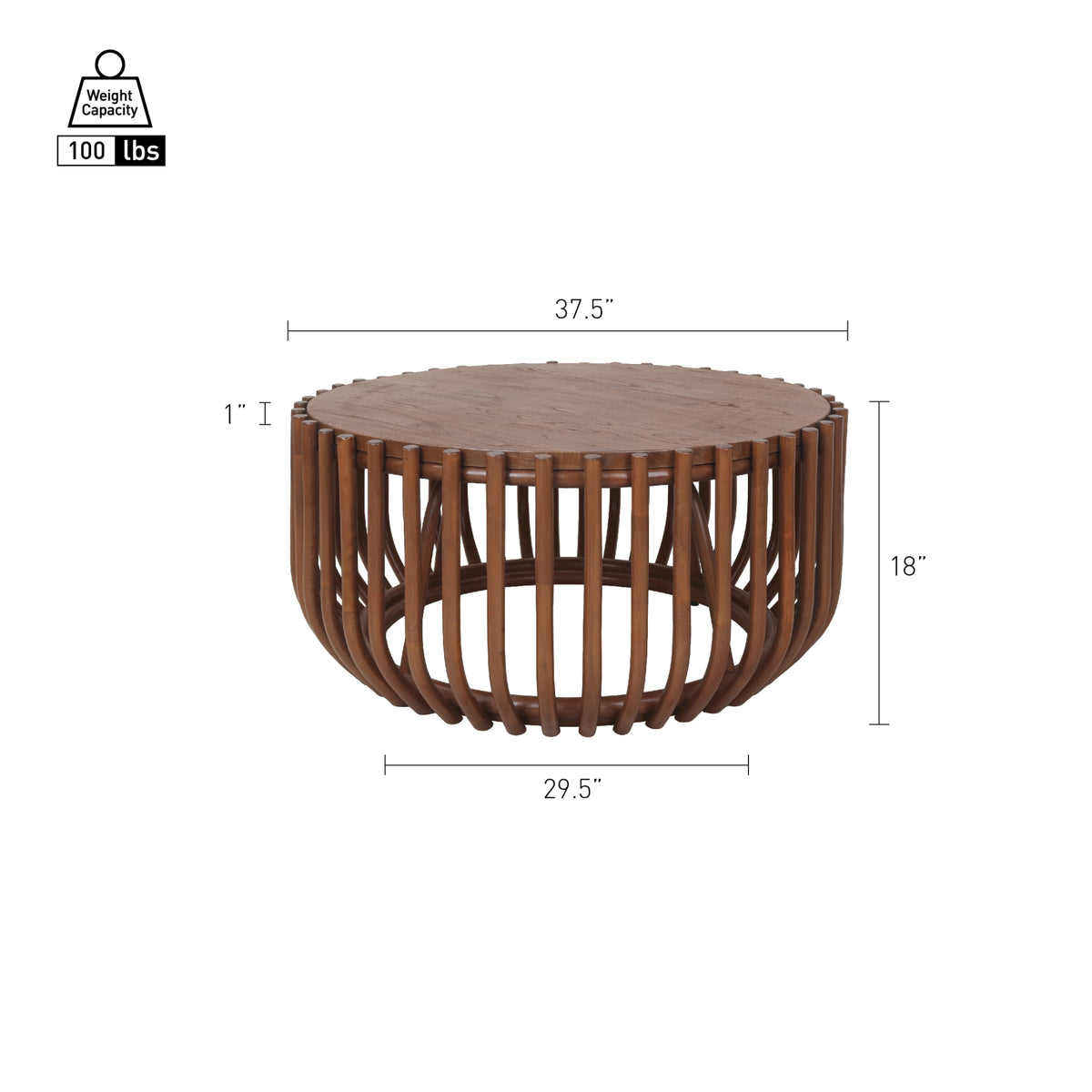 Bexa Rattan Coffee Table with Wood Top - Cane Brown - view 2
