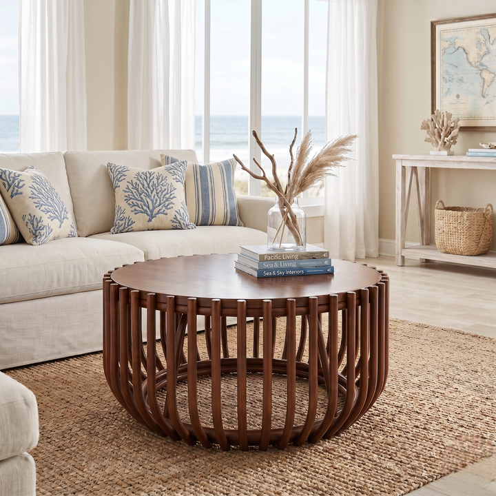 Bexa Rattan Coffee Table with Wood Top - Cane Brown - view 3