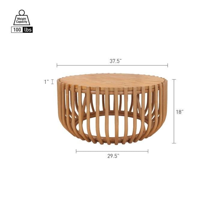 Bexa Rattan Coffee Table with Wood Top - Honey - view 2