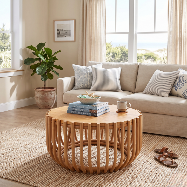 Bexa Rattan Coffee Table with Wood Top - Honey - view 3