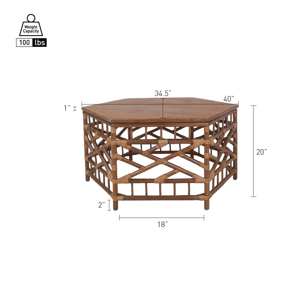 Kano Rattan Coffee Table with Wood Top - Cane Brown - view 2