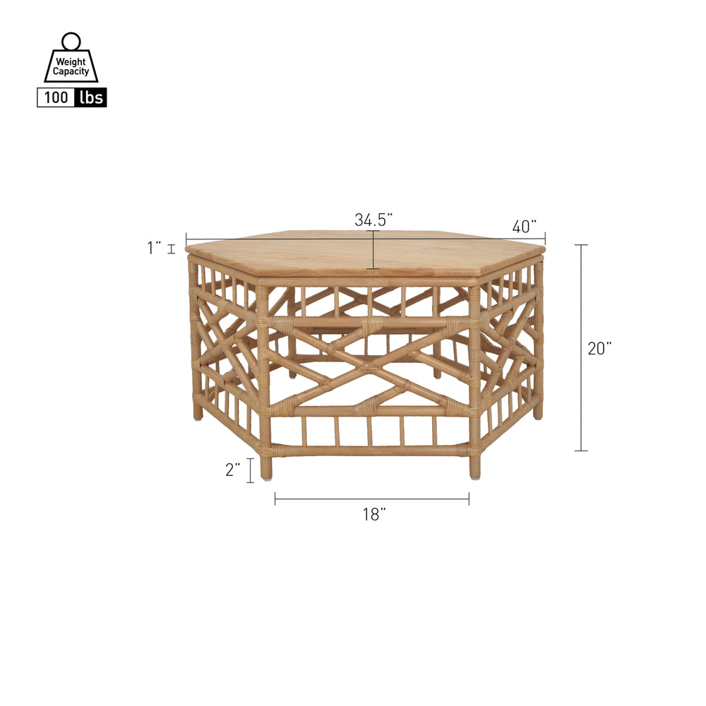 Kano Rattan Coffee Table with Wood Top - Natural Wheat - view 2
