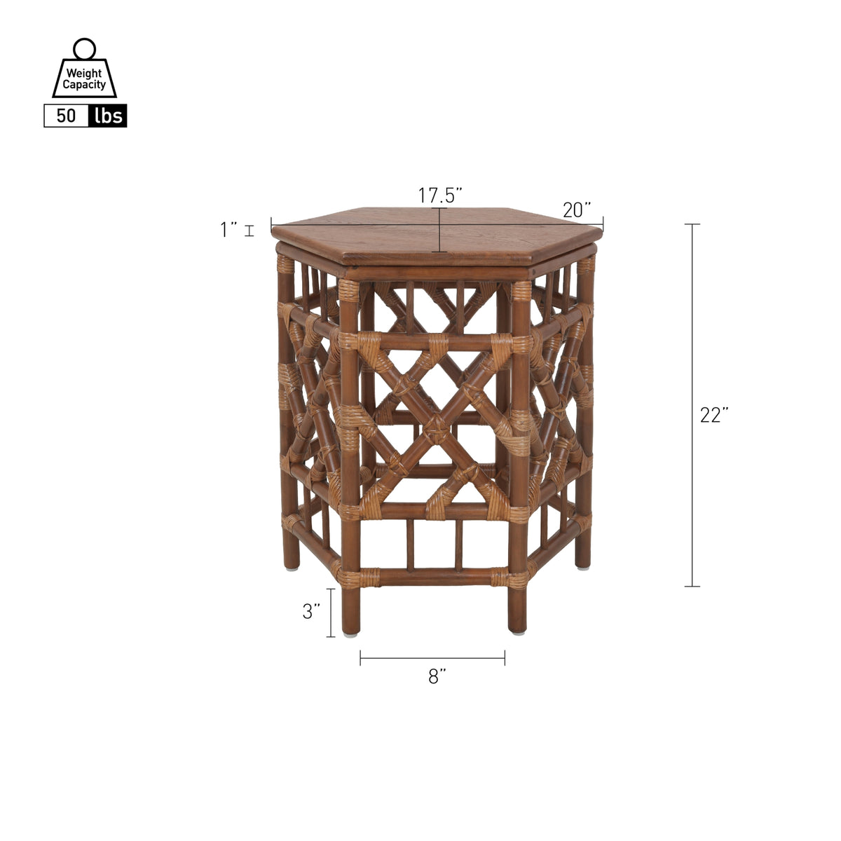 Kano Rattan Side/End Table with Wood Top - Cane Brown - view 2