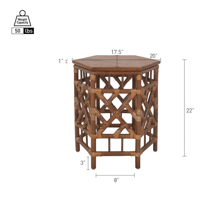 Kano Rattan Side/End Table with Wood Top - Cane Brown - view 2