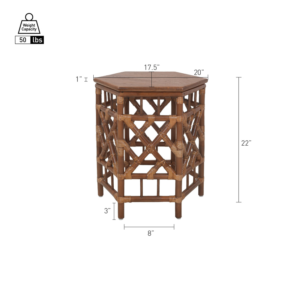 Kano Rattan Side/End Table with Wood Top - Cane Brown - view 2