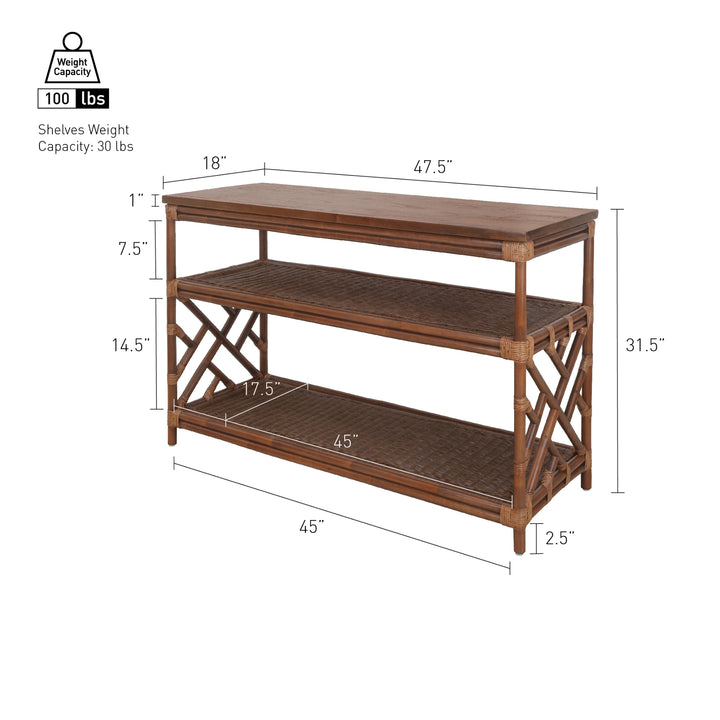 Sorea Rattan Console Table with Wood Top - Cane Brown - view 2