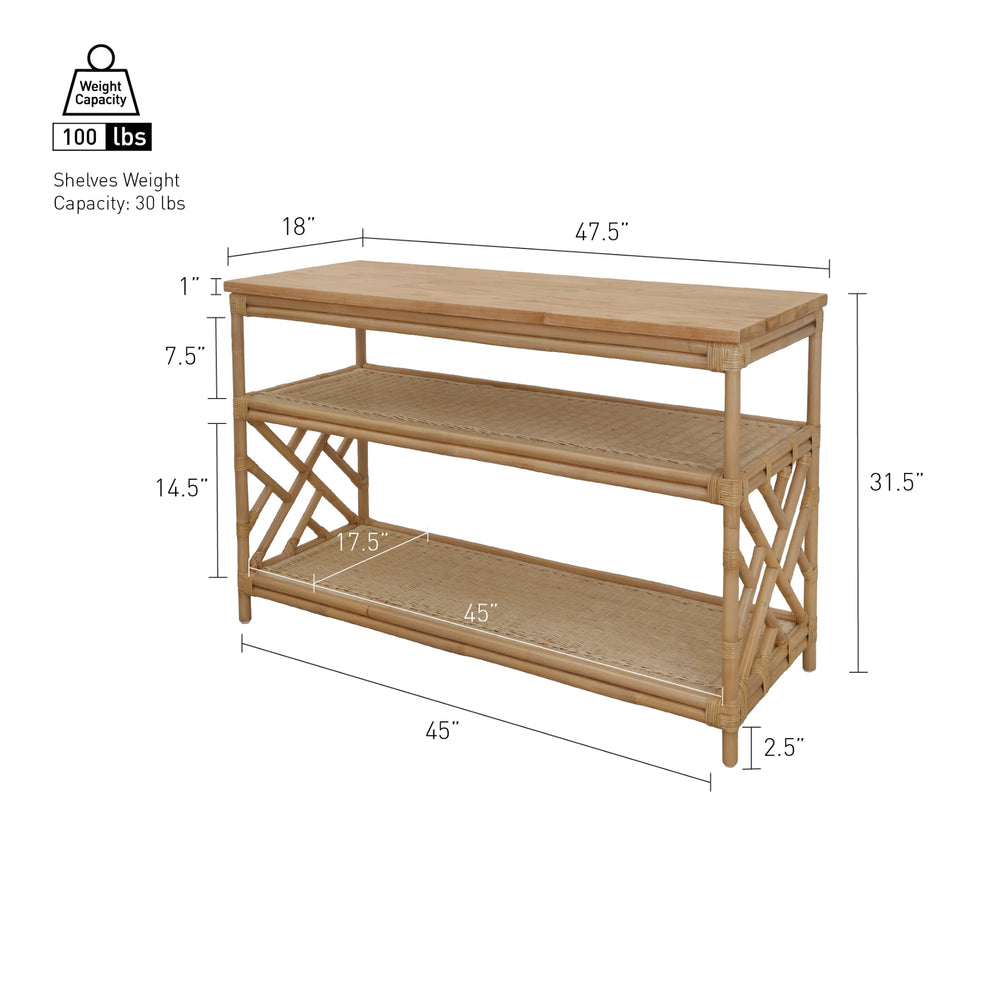 Sorea Rattan Console Table with Wood Top - Natural Wheat - view 2