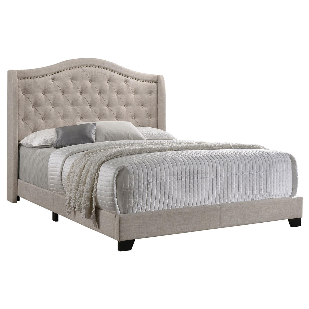 Coaster Furniture 310073Q Sonoma Upholstered Queen Wingback Bed Beige
