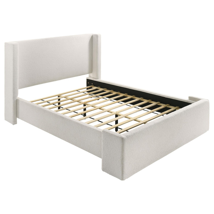 Coaster Furniture 310078Q Alamosa Boucle Upholstered Queen Wingback Bed White