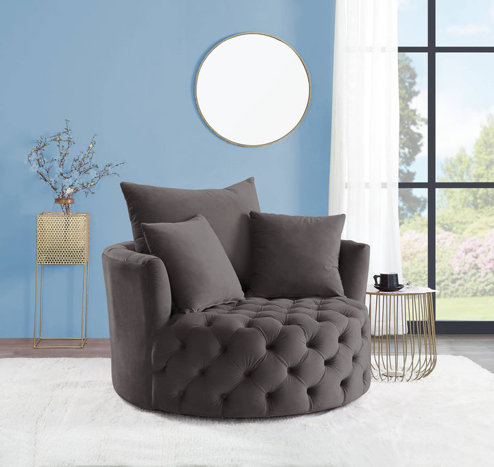 Zunyas - Velvet Accent Chair With Swivel - Gray