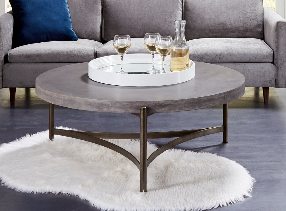Modus Furniture A89421 Lyon Round Natural Concrete And Metal Coffee Table