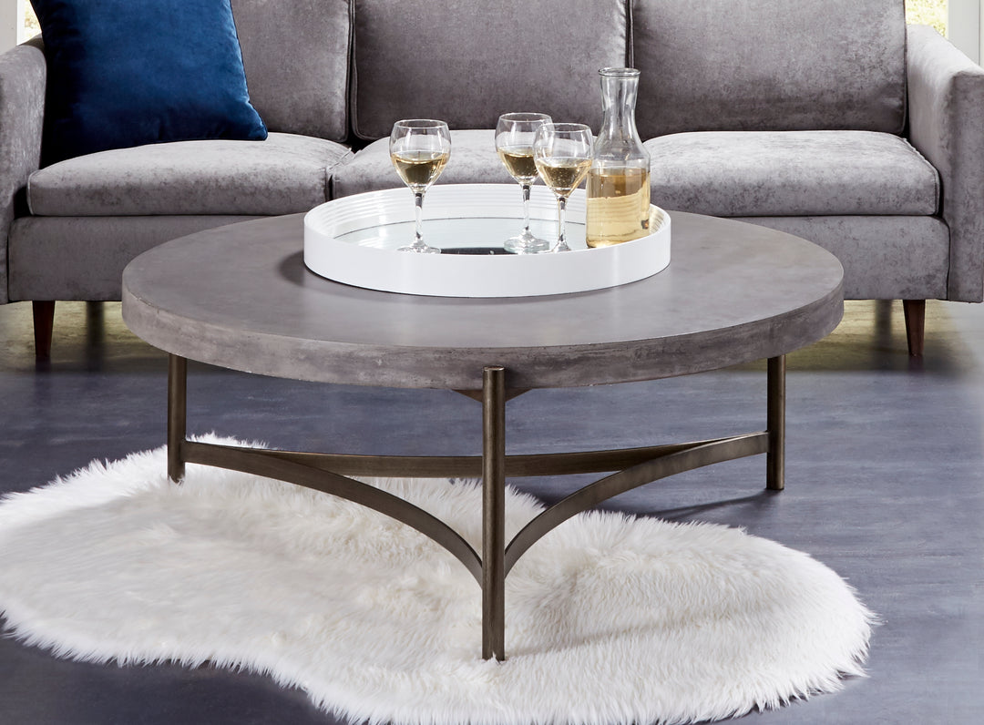 Modus Furniture A89421 Lyon Round Natural Concrete And Metal Coffee Table