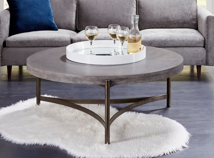 Modus Furniture A89421 Lyon Round Natural Concrete And Metal Coffee Table