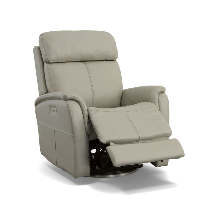 View Leather Power Swivel Recliner with Power Headrest in Dove