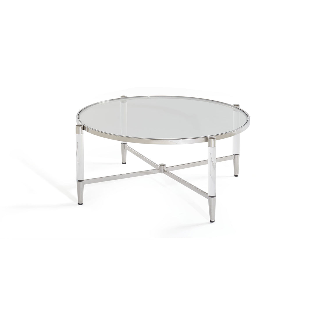 Modus Furniture 4Rv221 Mariyln Glass Top And Steel Base Round Coffee Table