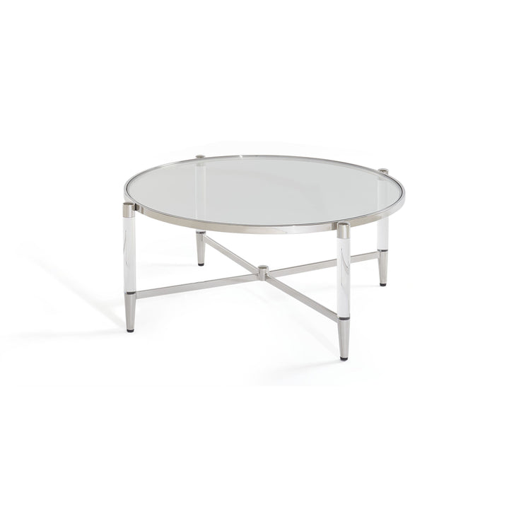 Modus Furniture 4Rv221 Mariyln Glass Top And Steel Base Round Coffee Table