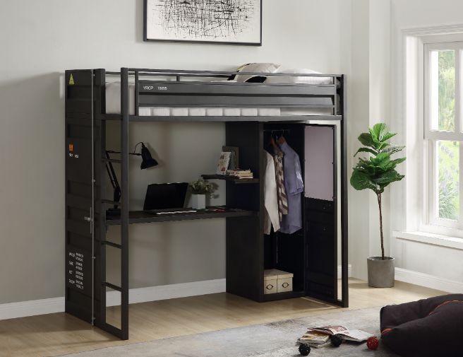 Cargo - Twin Loft Bed With Desk & Wardrobe - Gunmetal