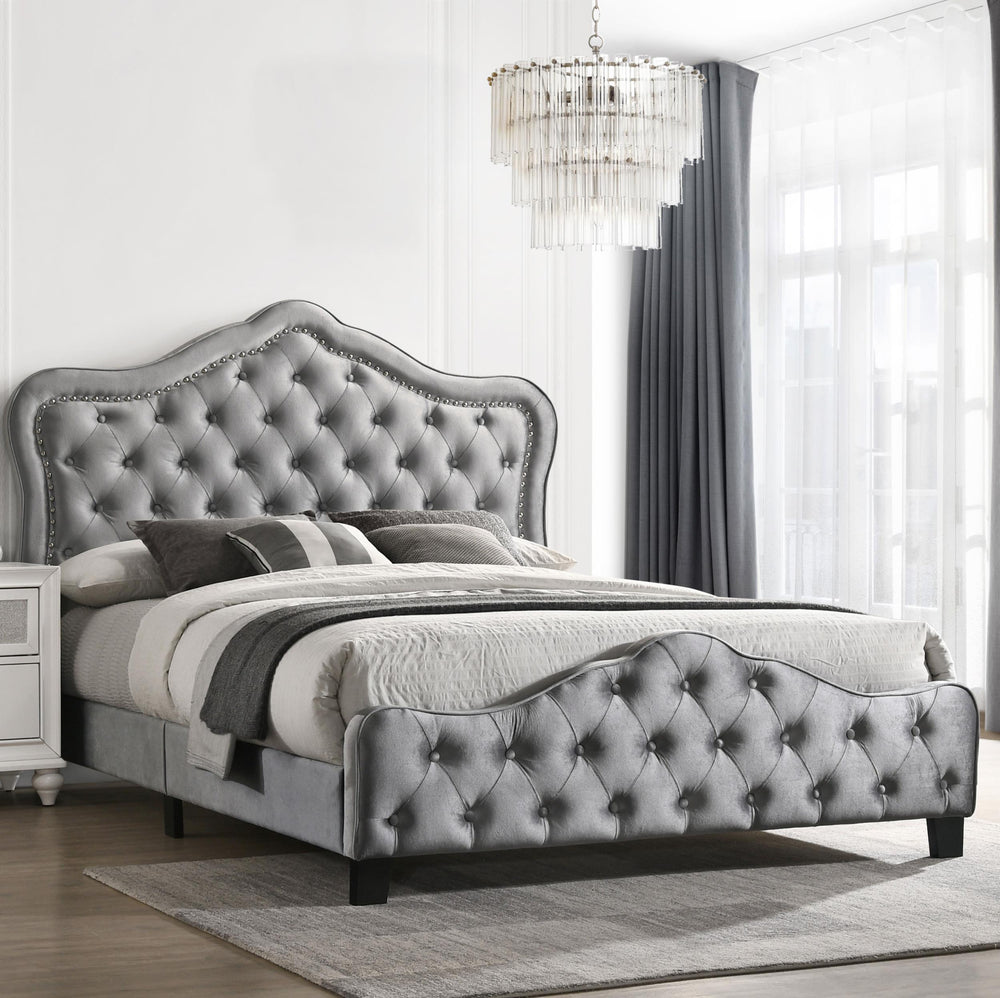 Coaster Furniture 315871Q Bella Upholstered Queen Panel Bed Grey