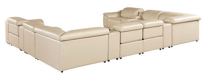 DivanItalia 9762 12-Piece U Shaped Top Grain Italian Leather Sectional Sofa with 4 Power Recliners - Beige