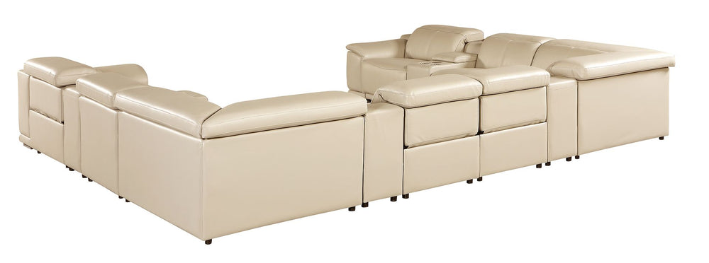 DivanItalia 9762 12-Piece U Shaped Top Grain Italian Leather Sectional Sofa with 4 Power Recliners - Beige